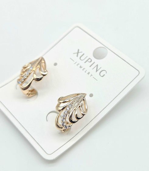 Golden Feather Stud Earrings - D138 - 4